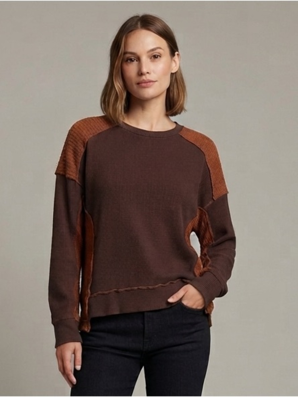 Boutique Brown and Caramel Two Tone Ribbed oversized Viscose Blend Sweater M